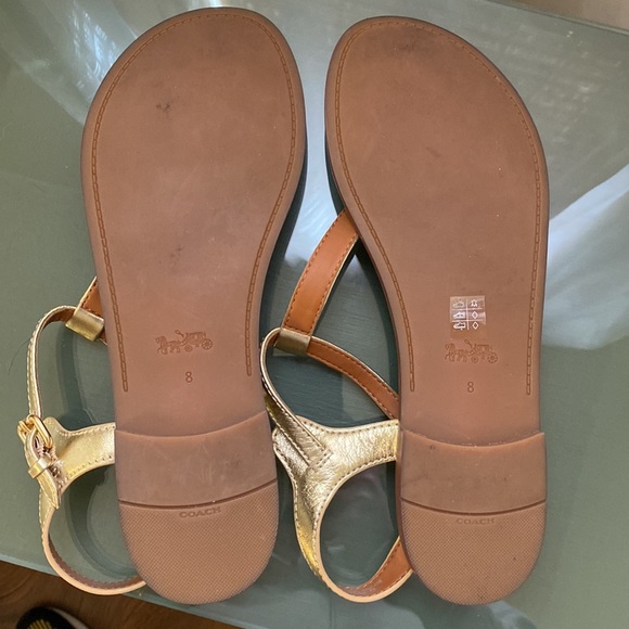 Coach Metallic Gold T-Strap Sandals - Picture 6 of 11